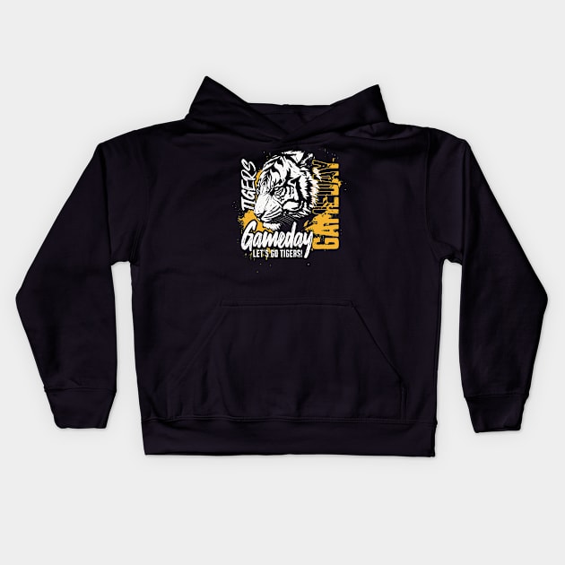 Vintage Tigers Gameday // High School Tigers School Spirit Gold Kids Hoodie by SLAG_Creative